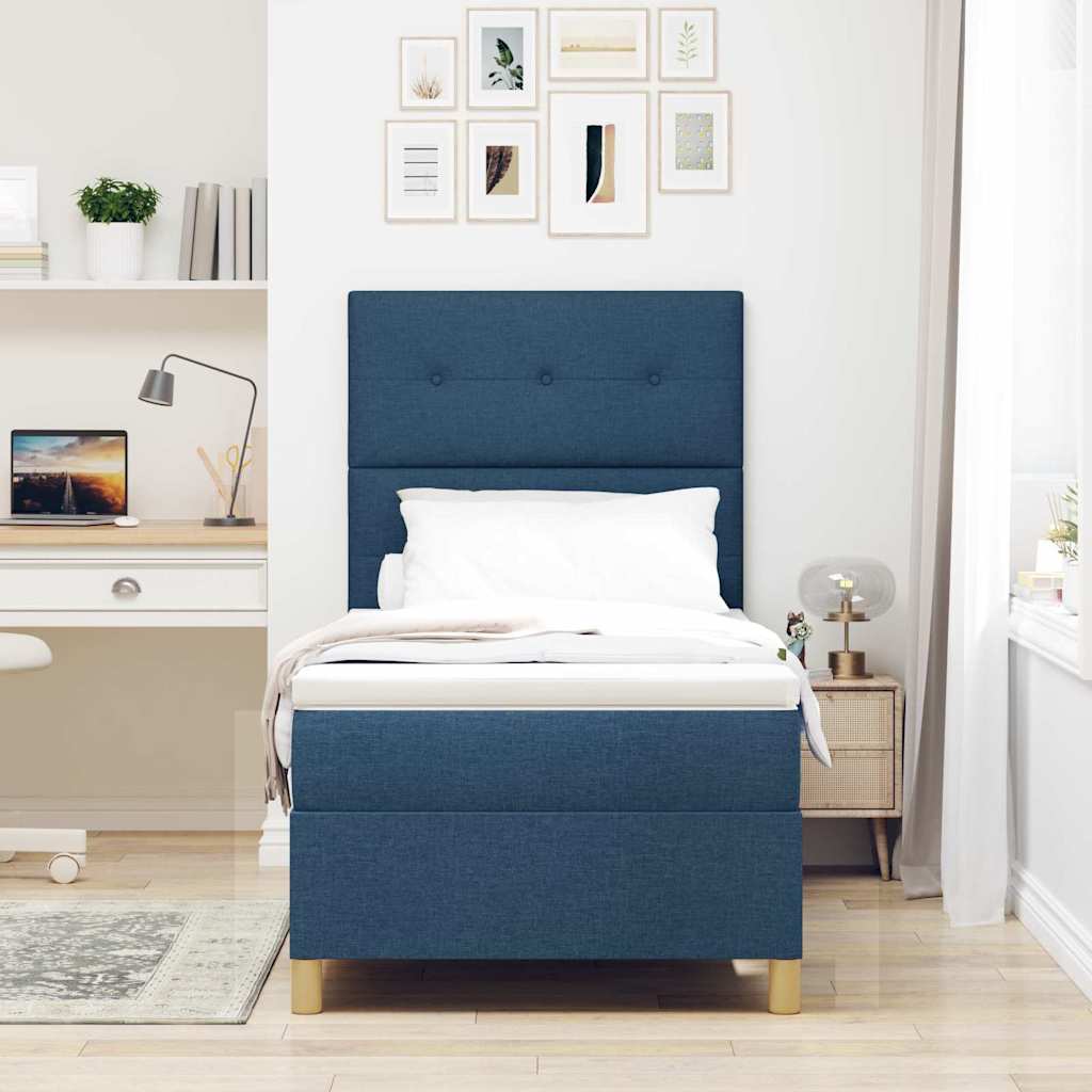 Box Spring Bed with Mattress and Headboard Blue 80 x 200 cm Fabric