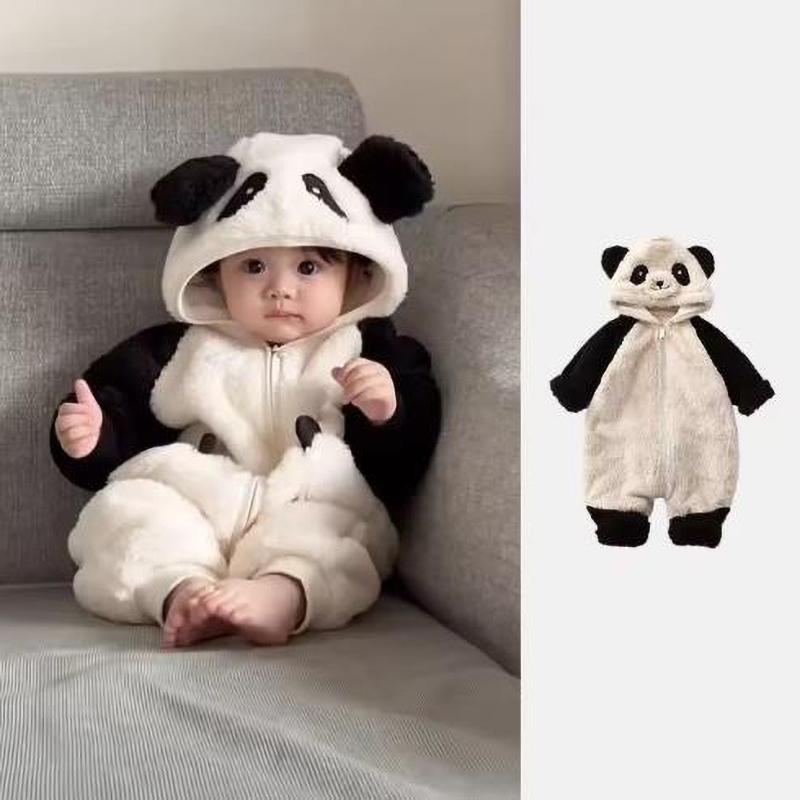 Baby Winter Jumpsuit Overall Panda Animal Hooded Romper Keep Warm Boy Girl Soft Pajamas