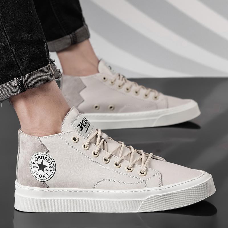 

Fashion Hot Fashion Mens Silver Shoes Luxury Sneakers Men High-top Genuine Leather Skateboard Shoes Casual High Top Sneakers Male 38 бежевый