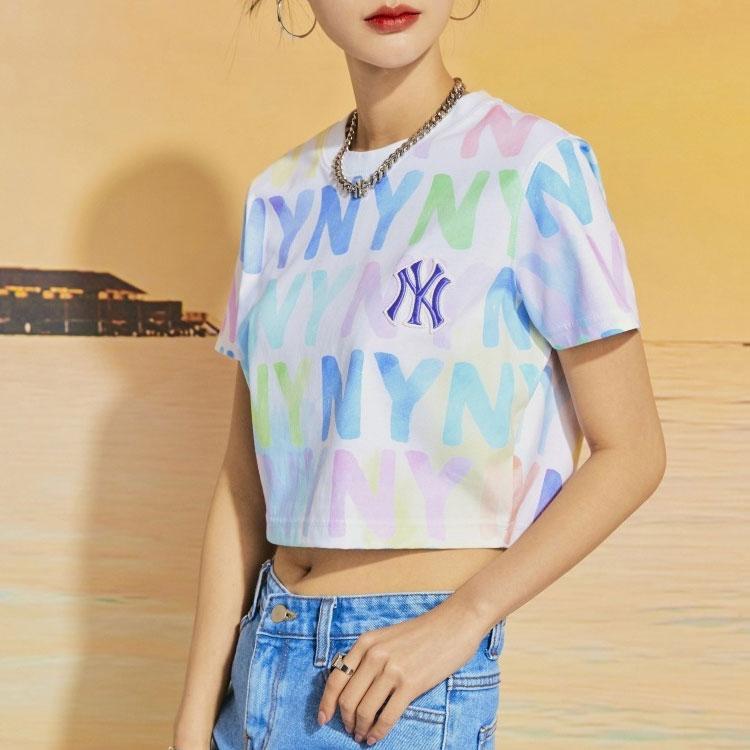 New MLB Base Logo Crop Tops Women's White 3FTSM0023-50WHS