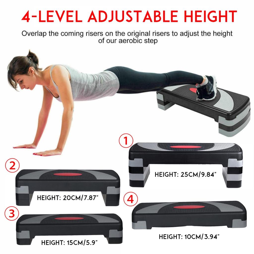 4 Level PP & ABS Gray & Black Aerobic Exercise Step Stepper Riser Gym Heavy Duty  Cardio Fitness Bench New