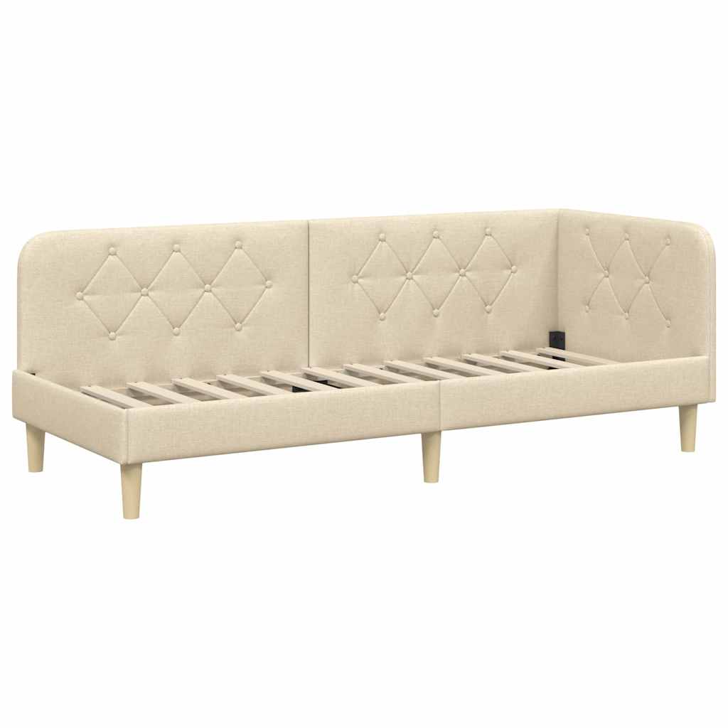 L Shaped Corner Bed Frame Cream 80 X 200 Cm Fabric