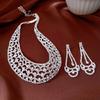Contemporary Hollow Circle Design Studs Earrings With Matching Dainty Chain Necklace Rhinestones Set for Women Grils