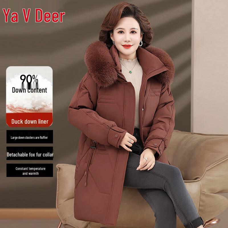 Yalu Women's Mid-Length 90% Duck Down Parka with Fox Fur Hood