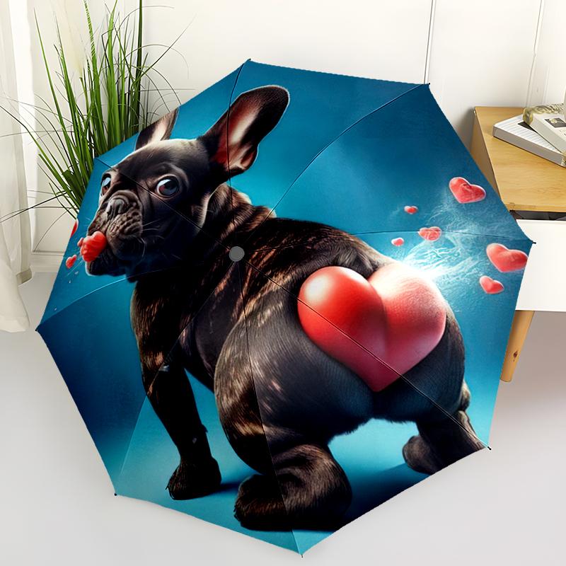 1pc Cute dog pattern Umbrella Portable Folding Umbrella Iron Frame Hole Bone Structure Outdoor Home Umbrella