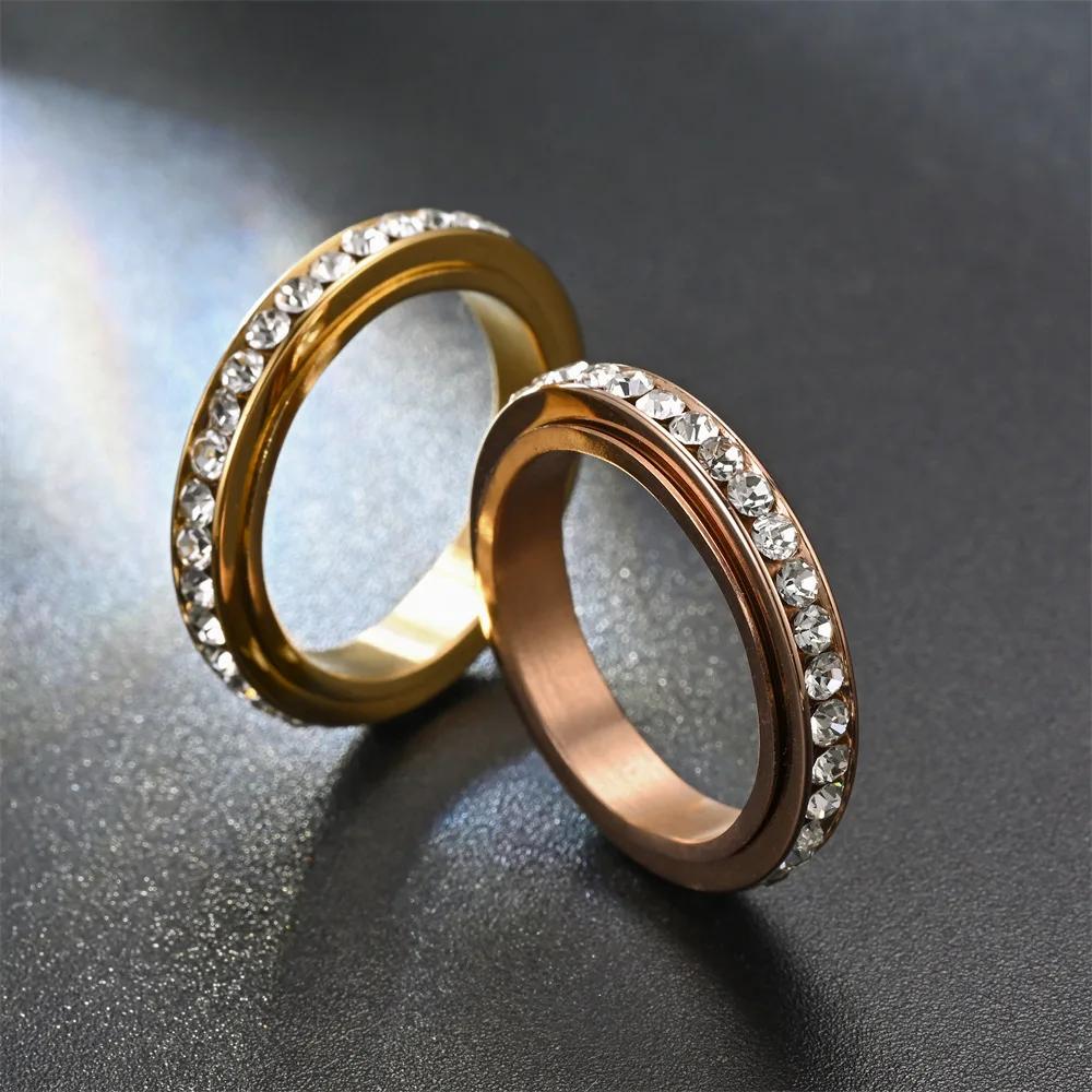 Anelli Spinner Rotanti in Acciaio Inossidabile da 4MM per Donne Anello Nuziale Rotante in Cristallo Gioielli Moda per Uomo Festa Anniversario