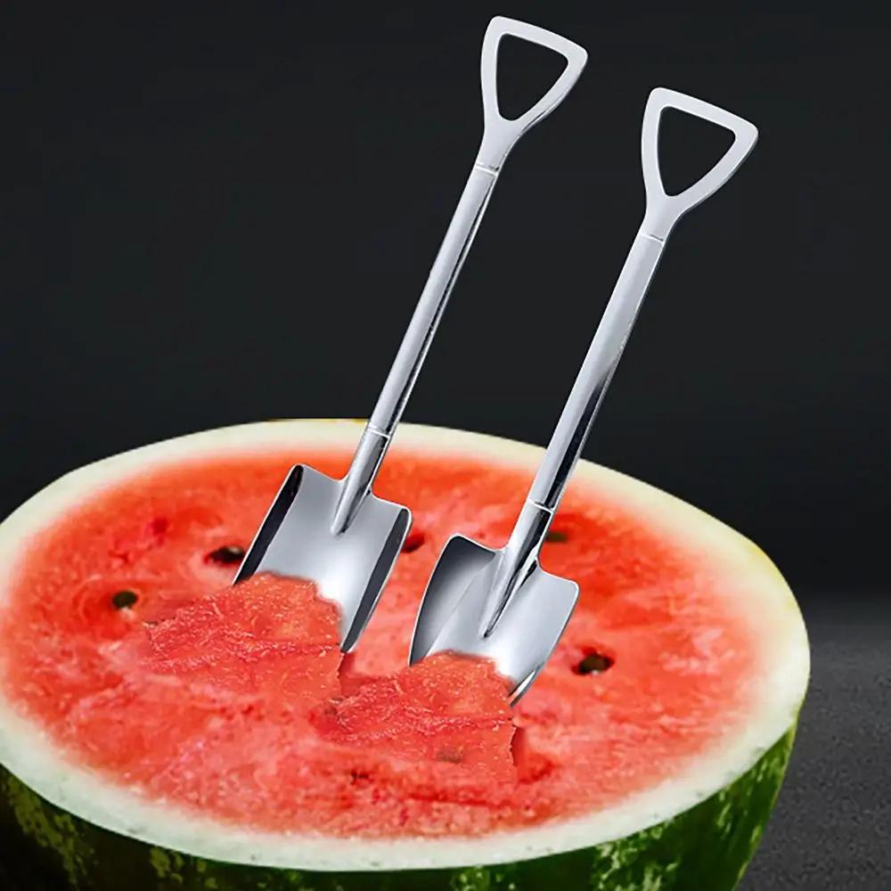 Creative Ice Cream Retro Shovel Long Handle Stainless Steel Dessert Spoon Watermelon Spoon Kitchen Tools