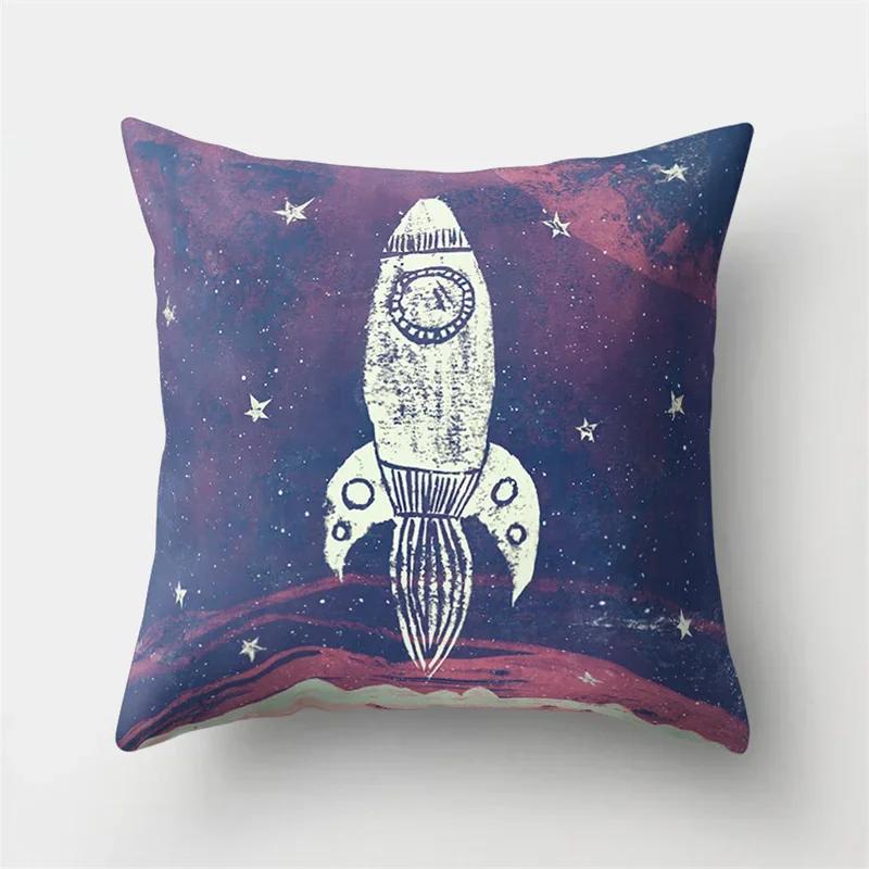 Cartoon Spacecraft Cushion Cover Spaceman Polyester Pillow Cases Astronaut Rocket Cushion Cover Sofa Home Decoration
