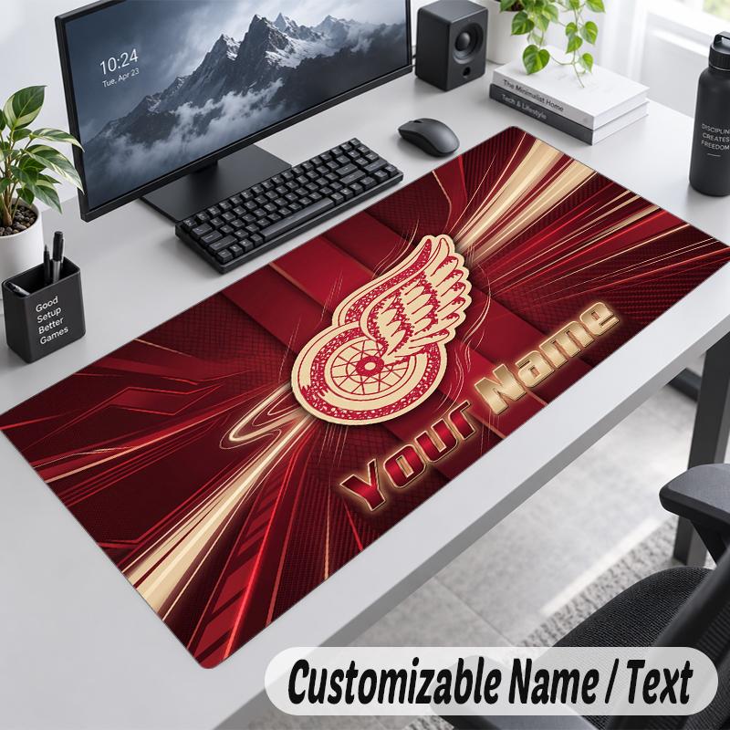 Custom Name Text Mouse Pad Detroit Red Wings Personalized Desk Pad For Work And Gaming