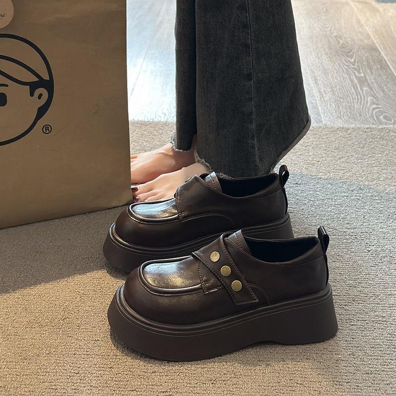 Thick soled British style leather shoes for women  2026 Spring and Autumn new big toe loafers