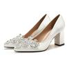 Sweet high heels rhinestone pointed heel satin satin cloth women's shallow mouth single shoes dress banquet bridesmaid wedding shoes
