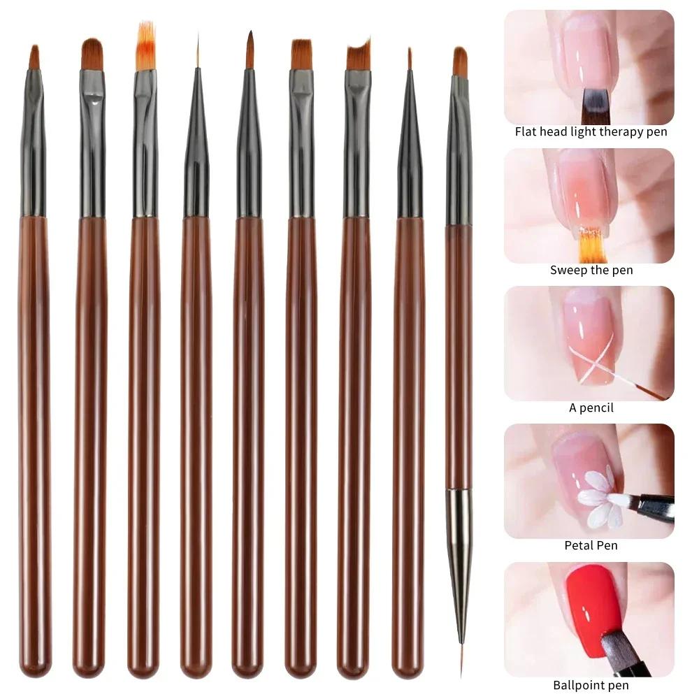 9PCS Brush Liner DIY Painting Pen Manicure Acrylic Drawing Brush for Nail Art Design Nails Tip Display Painting Tool