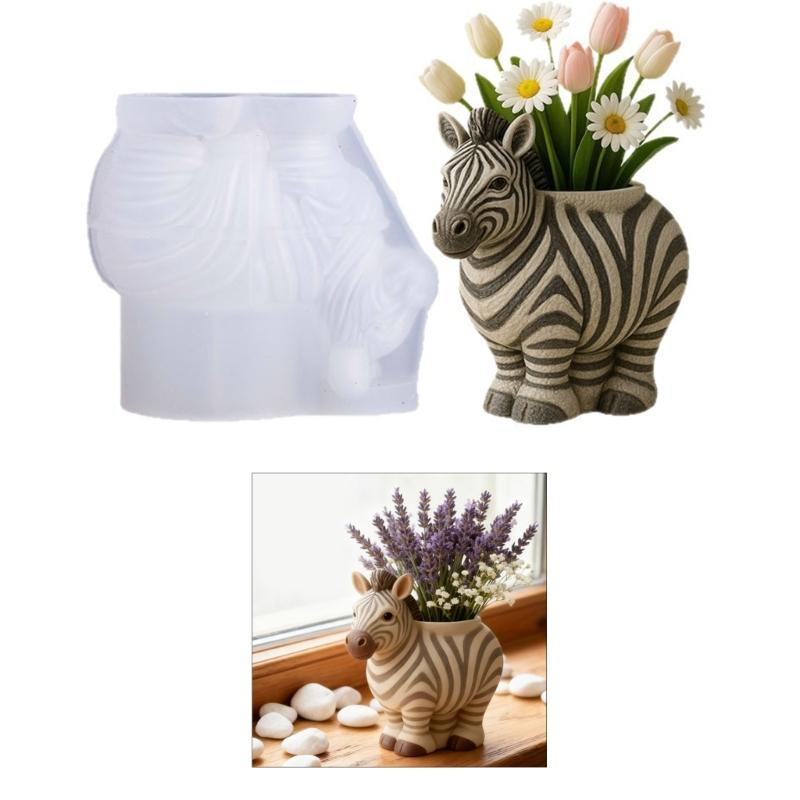 Flower Container Silicone Mold Zebras Shape Suitable for Creating Resin Art Concrete Ornaments and Artistic Items