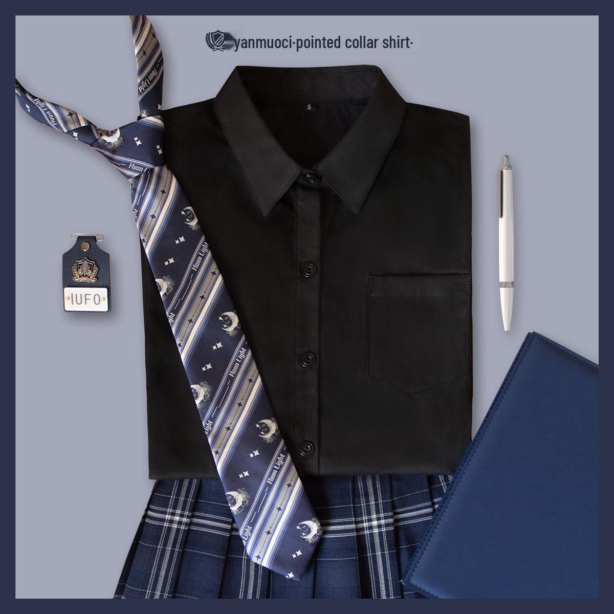 

Рубашка с длинным рукавом для школьной формы JK - Белая/Черная, Острый и круглый воротник, Ткань ТР, Универсальный топ на все случаи жизни M