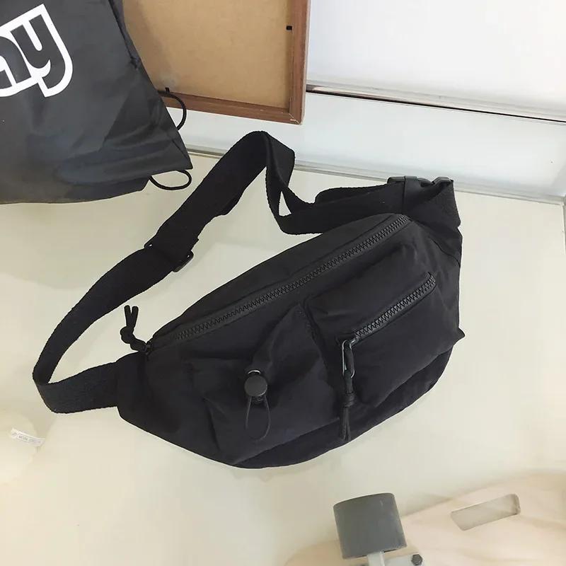 Zipová jednobarevná nylonová crossbody taška dojíždějící ležérní taška na prsa měkká jednoduchá multifunkční ledvinka