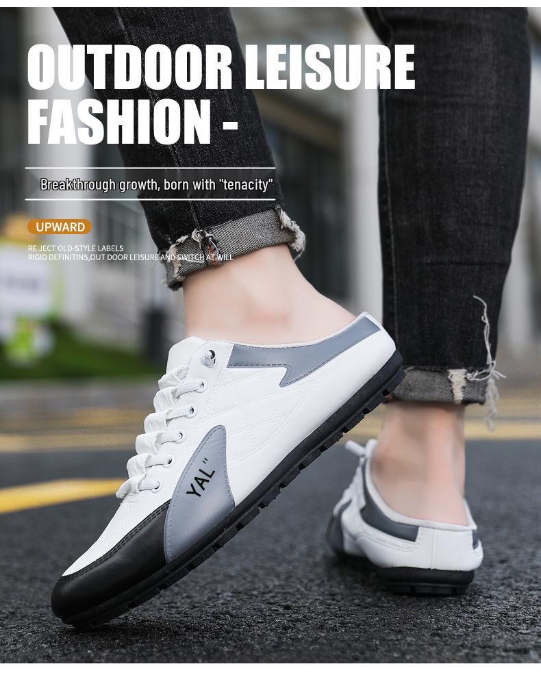 Spring Men's Trendy Breathable Slip-on Loafers with Half-open Back - Casual Leather Running Shoes