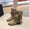 Fashion Small Man Retro Pointed Toe 2025 Women's Mid-Leg Boots Block Heel Booties