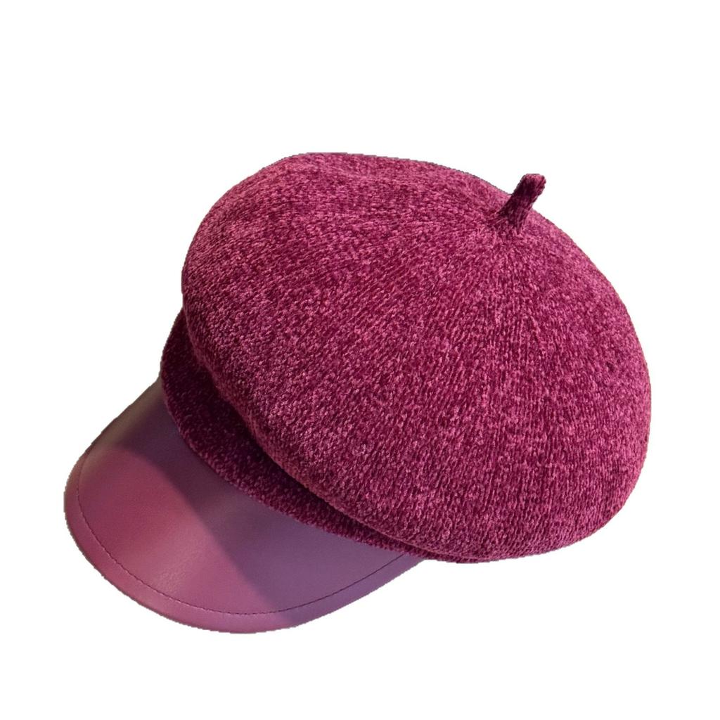 The New British Style Retro Leather Edge Patchwork Octagonal Hat with Wide Brim Makes Women Look Good in Spring and Autumn. Pointed Hat Trend