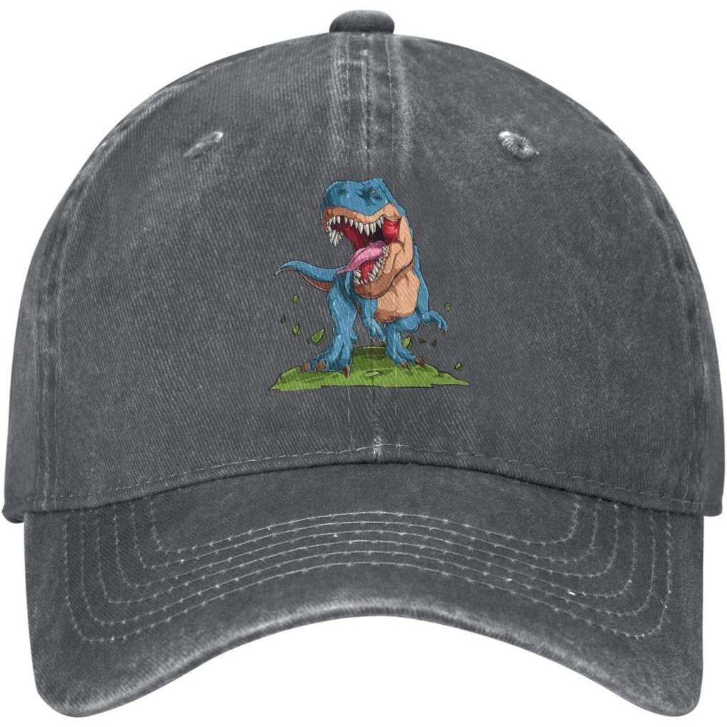 Blue TRex Dinosaur Graphic Baseball Cap Vintage Washed Cotton Dad Hat Casual Adult