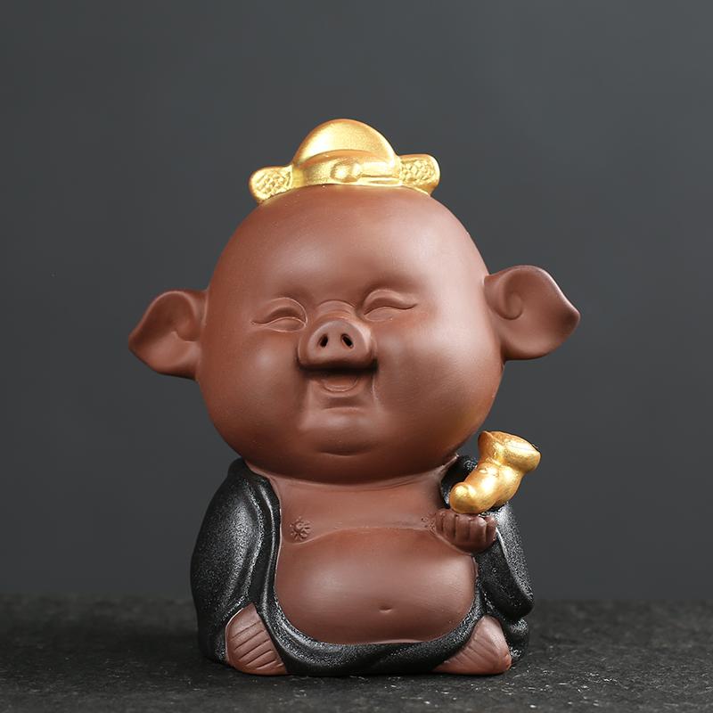1PCS Handmade Purple Clay Tea Pet Ornaments Lucky Pig Statue Animal Tea Figurine Boutique Tea Decoration Accessories Crafts