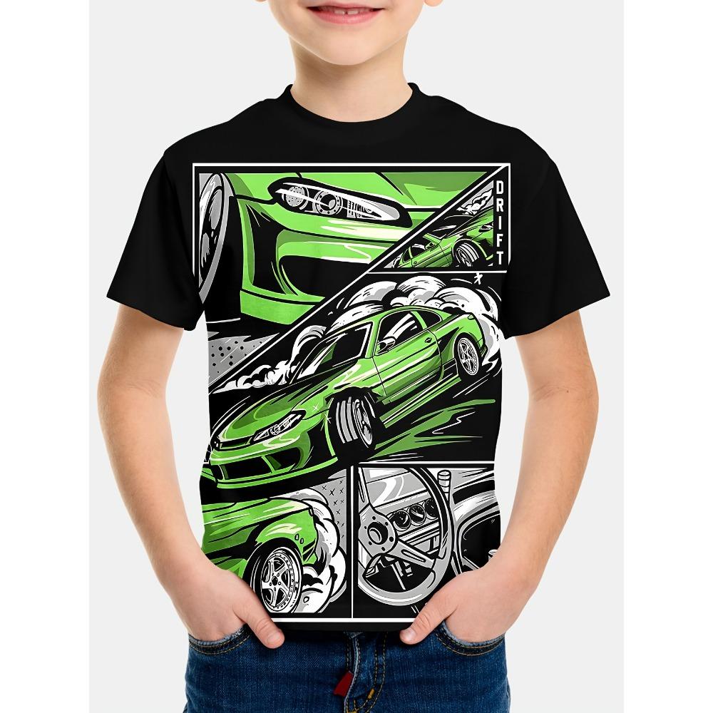 Boys' T-shirt short sleeved fashionable racing pattern summer casual street wear children's clothing