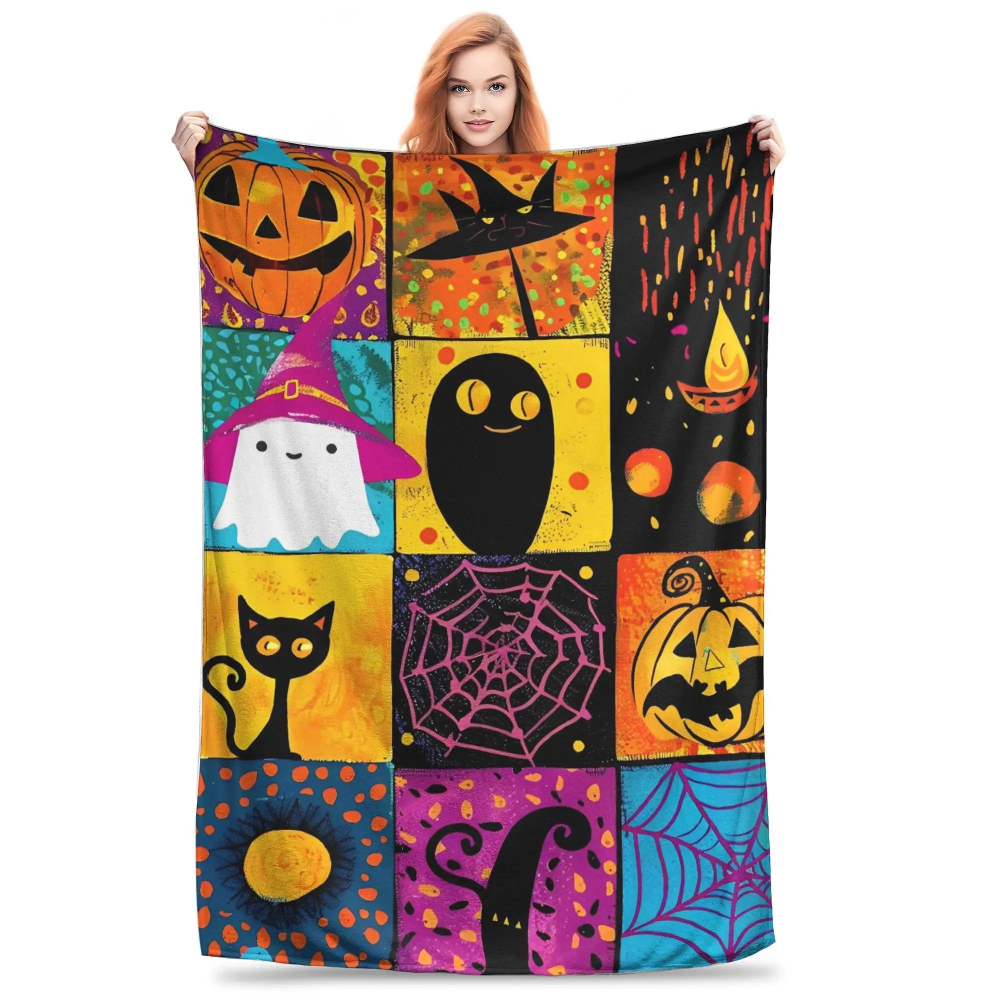 

Halloween Themed Warm Soft Blanket Kids Plush Throw Blanket Funny Couch Chair Flannel Bedspread Sofa Bed Cover 70x100cm білий