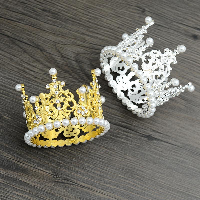 New Children's Alloy Round Crown Bridal Jewelry Cake Baking Highlight Pearl Crown