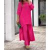 2023 Plus Size Women's Cotton Linen Irregular Two-Piece Long Sleeve Top Set