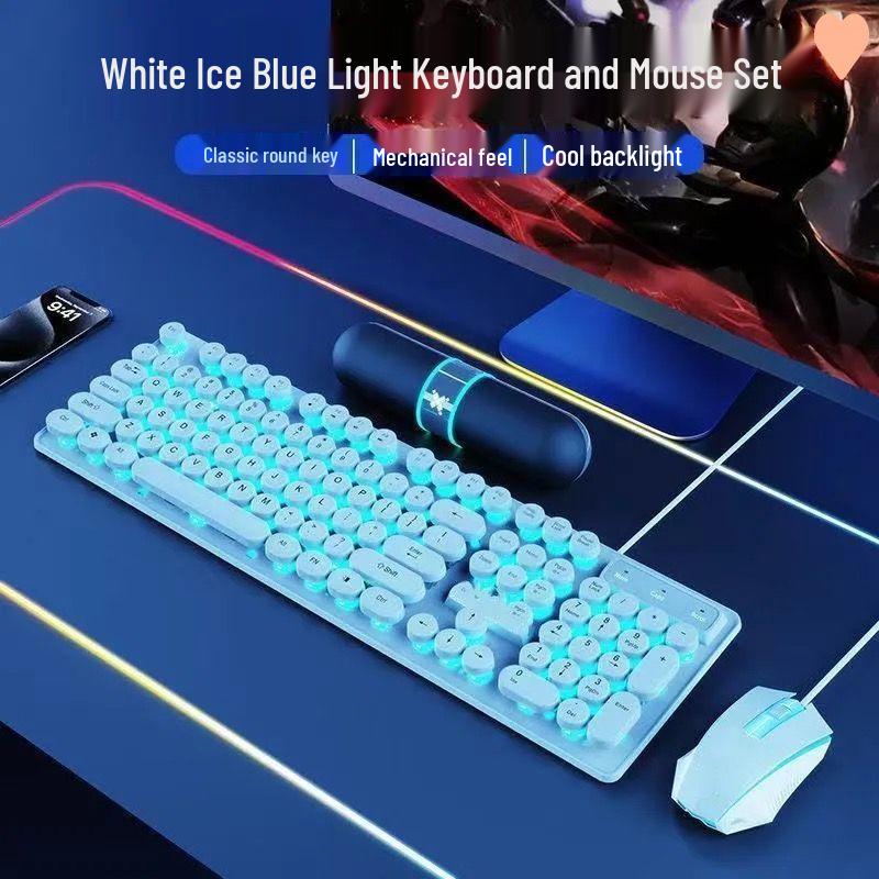 Punk Wired Mechanical Keyboard & Mouse Set with Color-Block Design, Backlit Keys, High Aesthetic, and Enhanced Tactile Feel for Office and Gaming Use