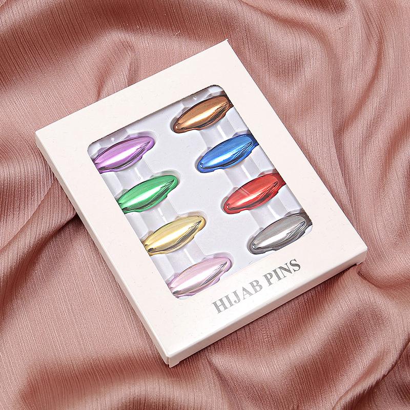 Fashion Muslim Scarf Hijab Pins Oval Plastic Brooches For Women Mixed Colors Clips Fixed Safely Pin Accessories 8PcsBox