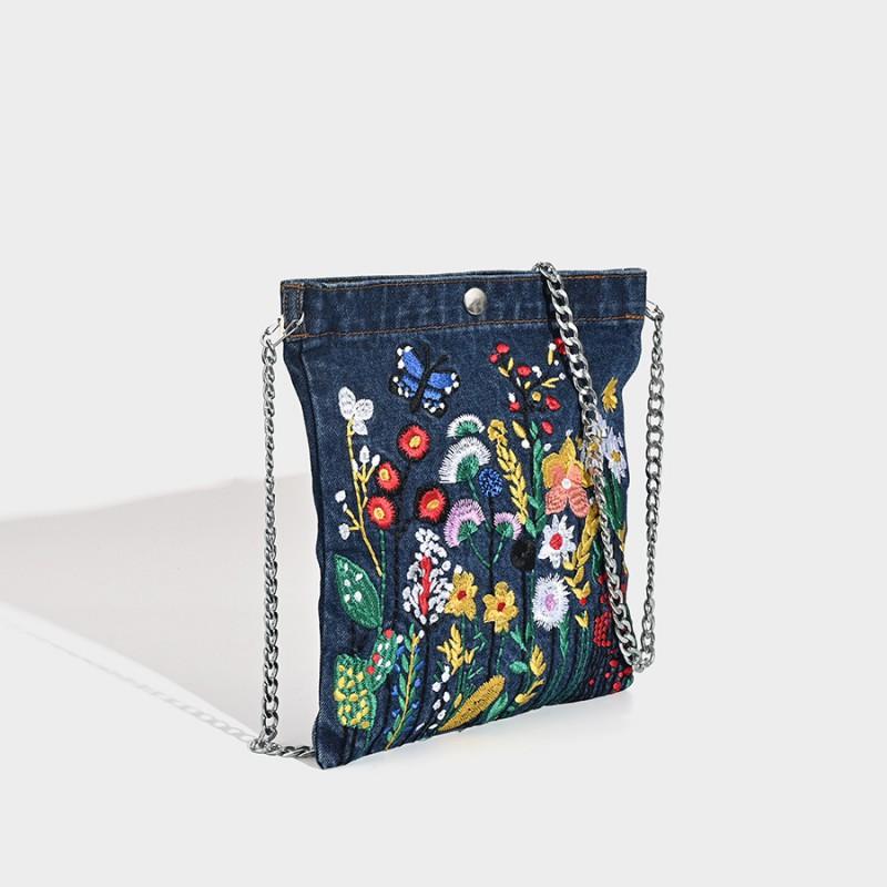Embroidery Denim Bag Street Personality Trend Student Flower Three-dimensional Shoulder Design Underarm
