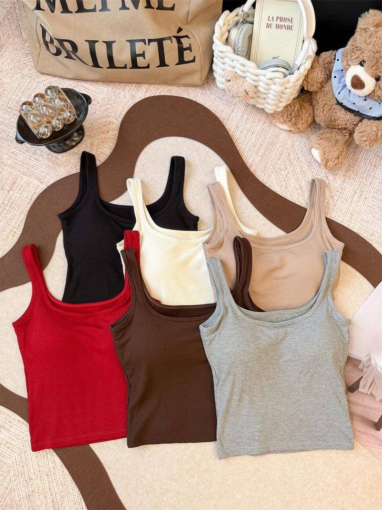 Early Autumn Slimming Square Neck Vest with Chest Pads - Warm and Versatile Innerwear