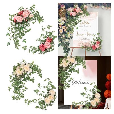 2Pcs Wedding Arch Flowers Welcome Signs Floral Swags Crafting Corner Row Backdrop Decor Garland Ornament for Party Entryway