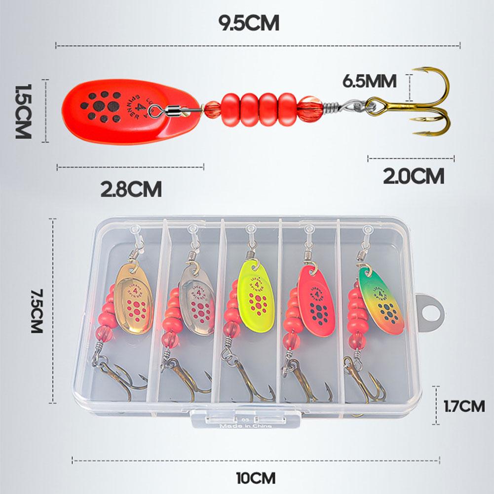 5 Stück Metalllöffel Spinner Angelköder mit Tackle-Box Angelwobbler Hartköder für Hecht Lachs Meeresangeln