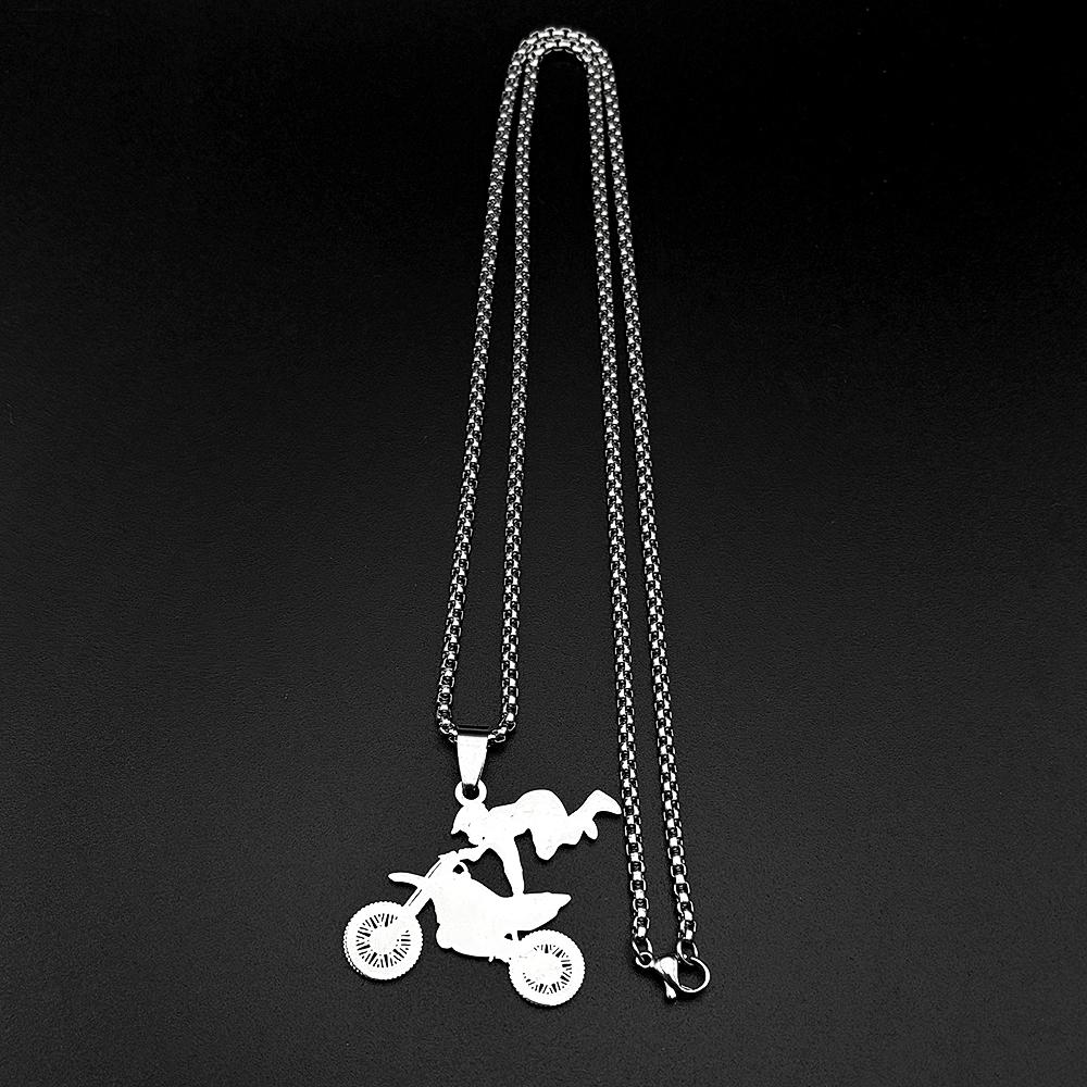 Collana Ciondolo Motocross per Donne Uomini Acciaio Inossidabile Colore Oro Bici da Cross Tema Sport Estremi Gioielli con Catena Regali