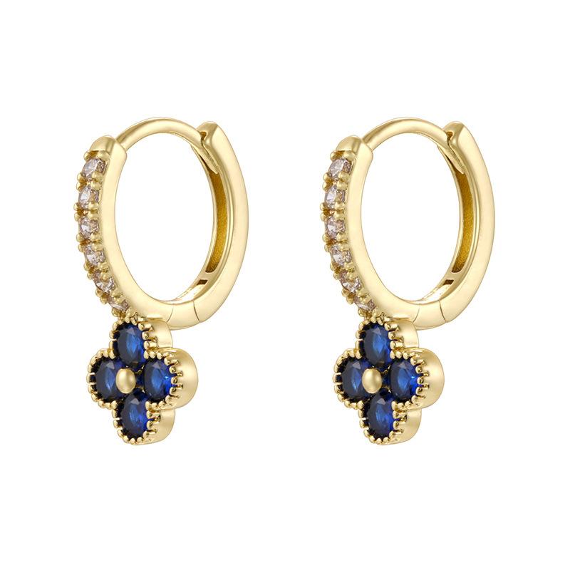 1 Pair Luxury Copper Inlaid Zircon Four-leaf Clover Earrings Women's Exquisite Versatile Flower Petal Earrings Zircon Gift
