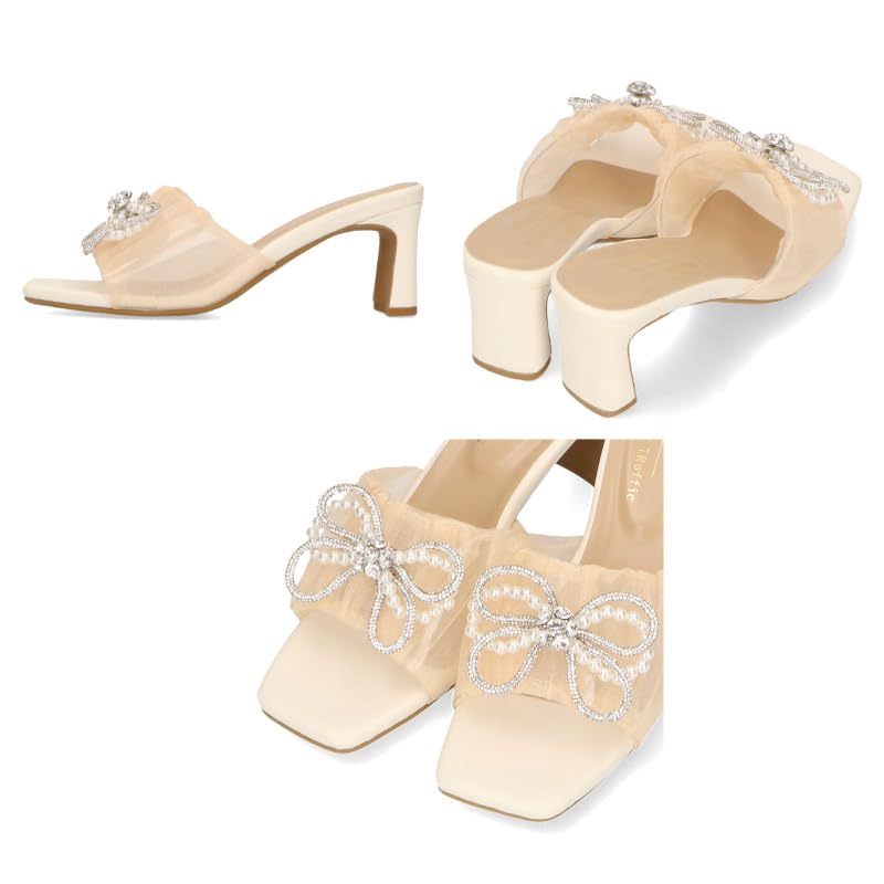 Sandals Mules Ribbon Clear Heel Feminine MO42202 [Oriental Traffic] 7.5cm Women's 22.0cm~22.5cm