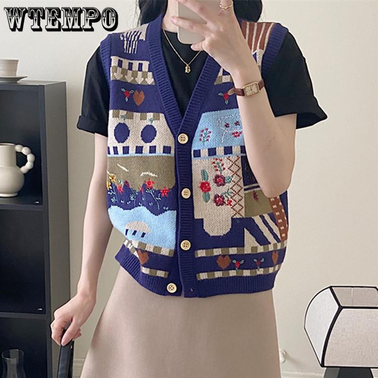 Women's Embroidered Knitted Cardigan Vest Women's Spring and Autumn Clothing New Loose Outer Vest