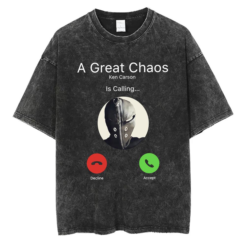 Washed Vintage Rapper Ken Carson A Great Chaos Album Tshirt Men Women Fashion Hip Hop Tshirts Male Casual Oversized T Shirts