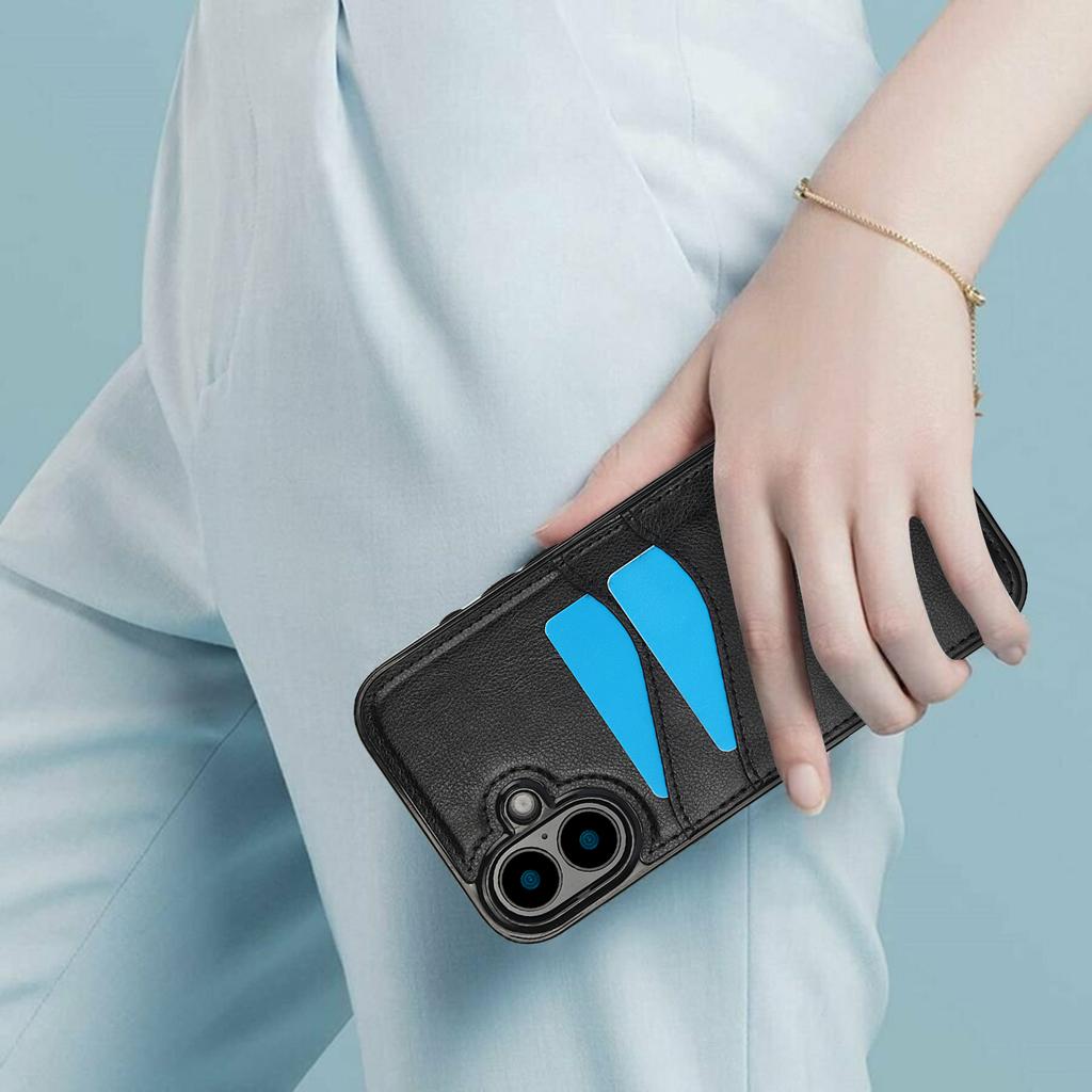 For iPhone 16 Case Card Slot Slim-Fit PU+TPU Mobile Cover