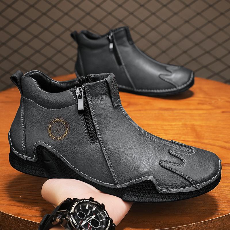 Men's High-top Leather Boots Casual Sneakers Winter Plush Shoes Snow Boots 39-46