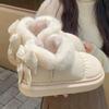 Bow Knot Short Ankle Snow Boots Women Winter Plush And Thick Insulation Waterproof Cotton Household Shoes Home Slipper Women