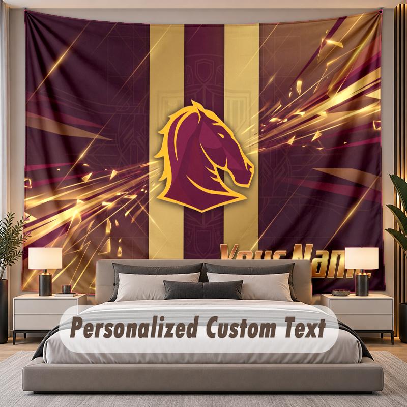Custom Name Text Tapestry Brisbane Broncos Personalized Polyester Wall Tapestry For Bedroom And Room