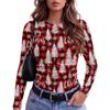 Women's Slim Fit Christmas Print Long Sleeve T-Shirt Round Neck Casual Holiday Top