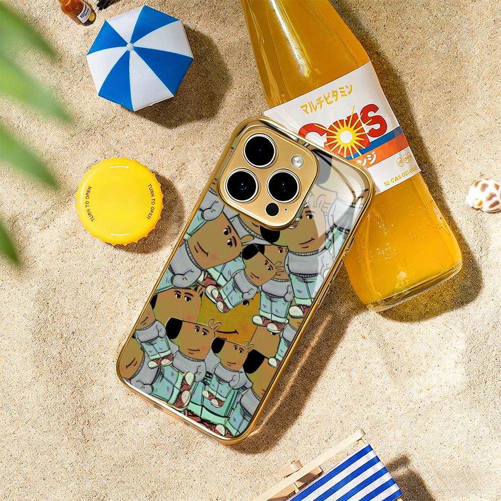 

Chill guy dog fashion hip-hop pattern Phone Case For iphone 17 16 15 14 13 12 11Pro Plus Max Luxury Gold-plated glass Phone Case iPhone 16e