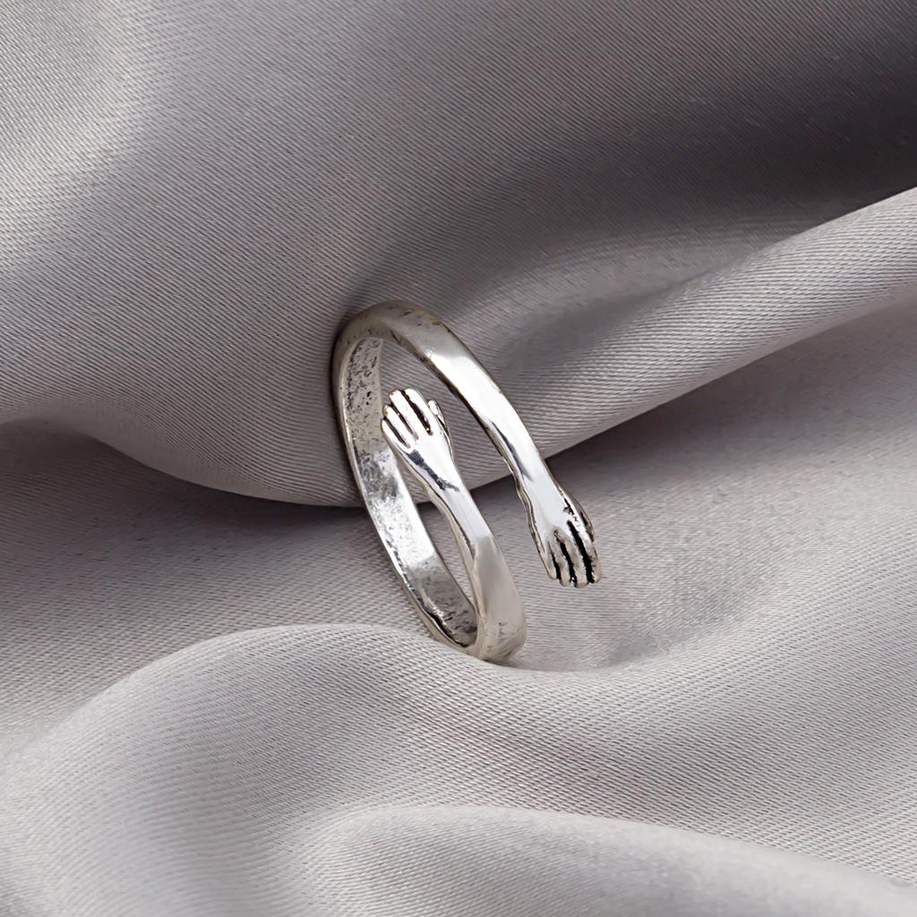 Creative Romantic Hands Hug Ring Niche Cute Retro Personality Index Finger Ring Woman