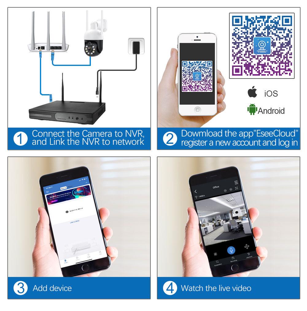 3MP PTZ Wireless Surveillance Kit: 360° Full-Color Night Vision & Two-Way Audio