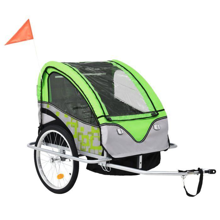 Remorque à vélo 2-en-1 - vidaXL - Vert et gris - Pour enfants - Vélo loisir