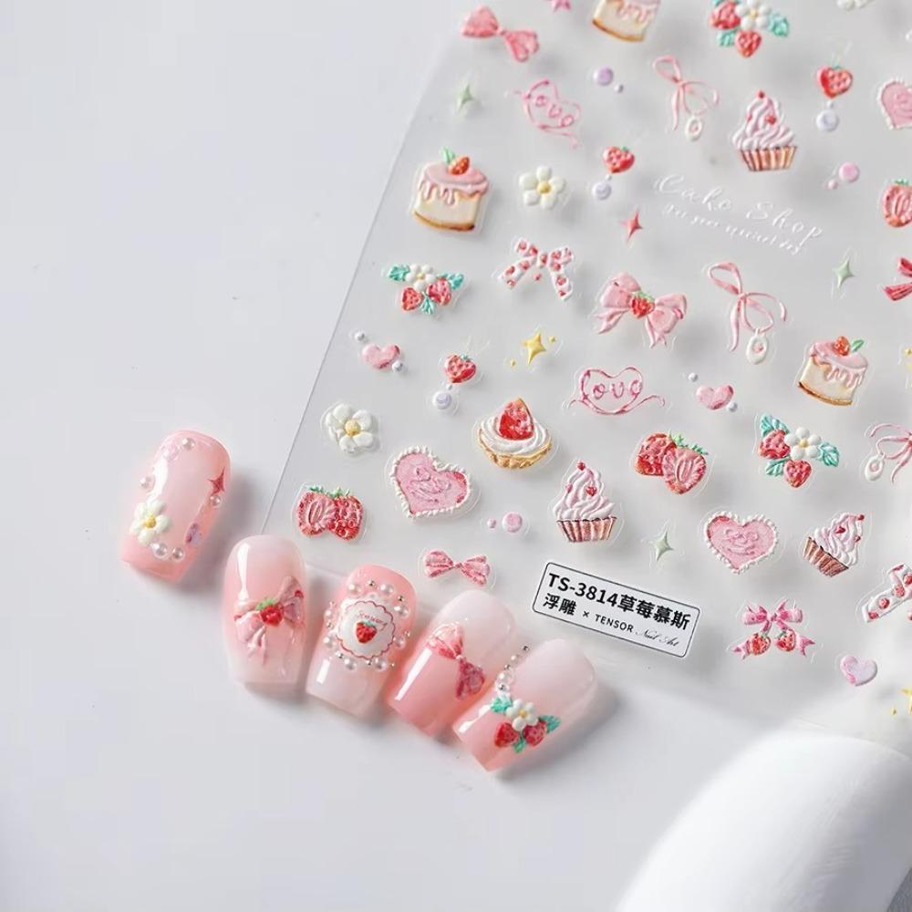 Lovely Strawberry Manicure Decals Muffin Cream Cake Ice Cream Cup Stickers New Nail Art Stickers
