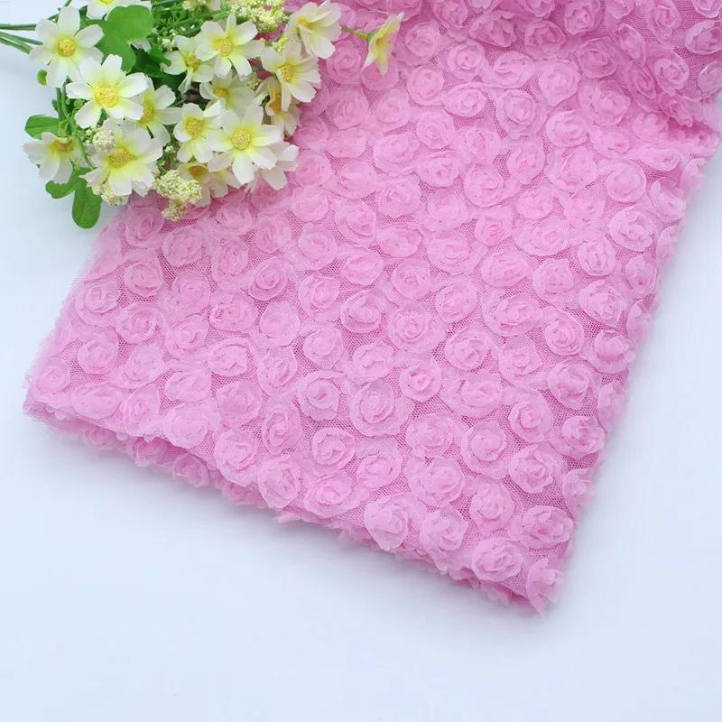 Encrypted Seven-Color Embroidered Silk Georgette Fabric Hollow Out Rose Peony Flower Wedding Dress Mesh Embroidery Material